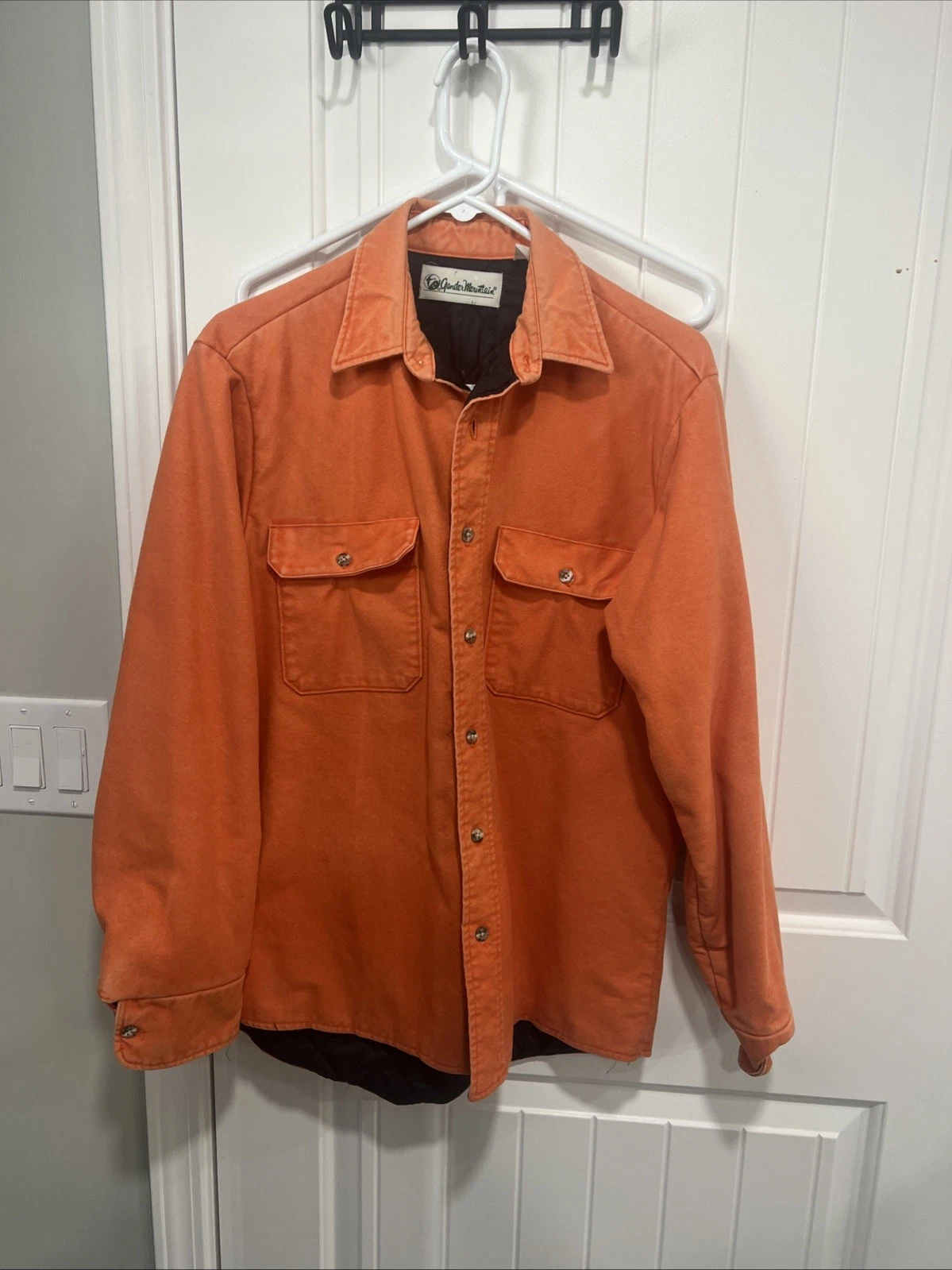 VTG Gander Mountain Shirt Mens Med Orange Long Sleeve Button Quilted Insulated
