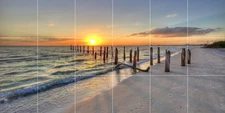 Ceramic Backsplash Tile Mural Beach Scene - Sunset Pilings at Ft. Myers Beach