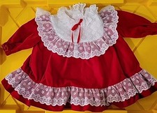 VTG 1980s Girls Holiday Long Sleeve Red Velvet Velour Lace Dress 24 Months USA