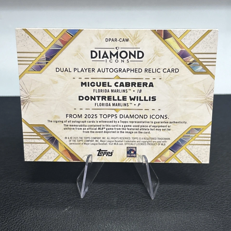 2025 Topps Diamond Icons Miguel Cabrera - Dontrelle Willis Auto Relic 11 /25 - Image 2 of 4