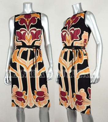 GUCCI DRESS ART NOUVEAU FLOWER PRINT GEORGETTE SILK WITH BELT