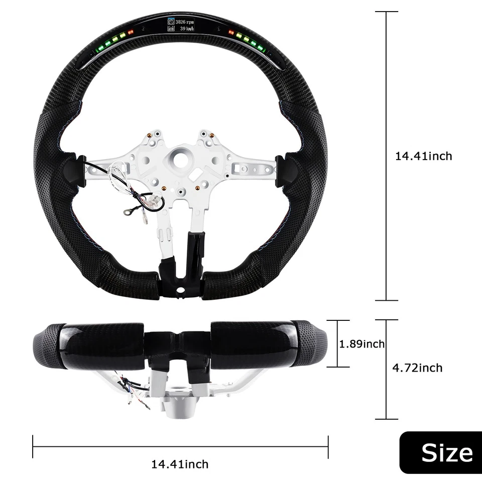 Volante de fibra de carbono real LED 3K para BMW M5 M6 M8 F10 F90 F06 F12 F13 F91 Foto 2 de 4