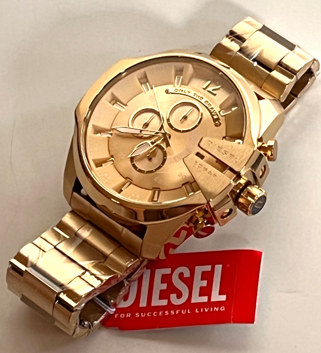 DIESEL DZ4360 Mega Chief Men's Gold-Tone Chronograph Watch BN Gift
