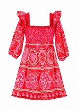 FARM Rio Summer Sunrise Floral Smocked Mini Dress Red Pink Size Small