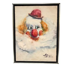 Vintage Whimsical Clown Oil Painting By Rodolfo Tarallo (16 X 12") Framed
