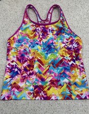 Speedo Tank Top Tankini Youth 14 Pink Multi Graphic Swim Beach