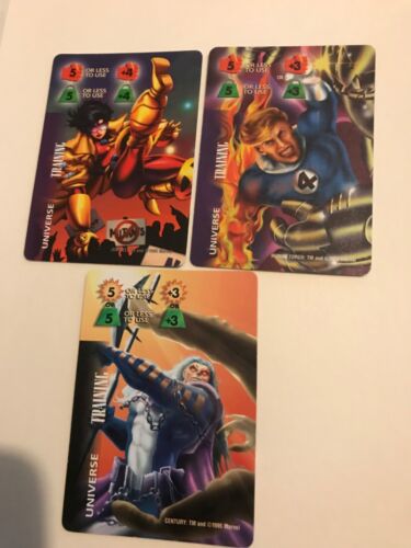 LOT DE 3 CARTES ENTRAÎNEMENT : Jeu de cartes Marvel OVERPOWER 1995 CCG ; 3 différentes, BOOM BO - Photo 1 sur 5