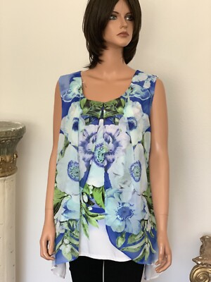 Avenue Plus Suze 22/24 Sunmer Tunic Floral Designer Fashion Blues Women Chic