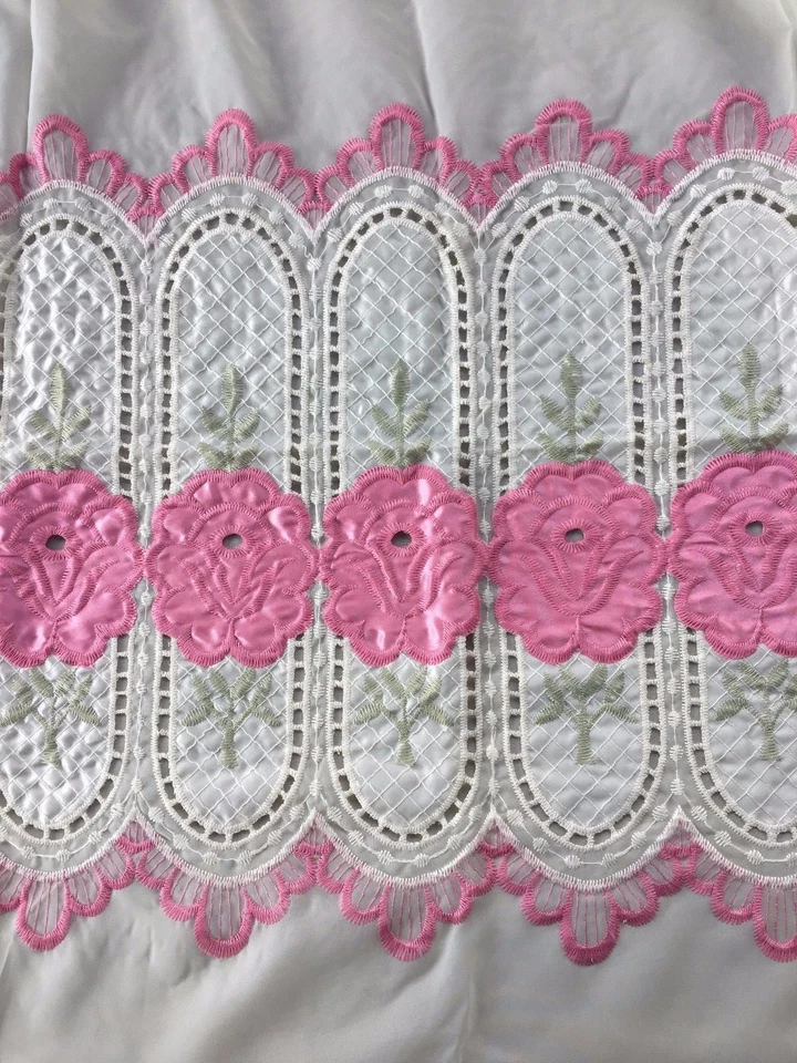 Cortina de tratamiento de ventana panel capa transparente satinado bordado floral rosa 60x90" Foto 4 de 4