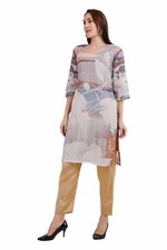 Kurti Pant Chanderi Silk Traditional Everyday Wear Gift Golden Color Dress Set