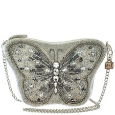 Mary Frances Flitter  Gleam Crossbody Butterfly Handbag Beaded Silver Bag New