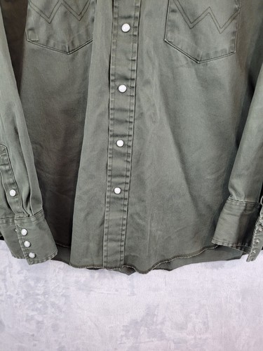 Vintage Wrangler Shirt Men Sz XL Cotton Brush popper Western Pearl Snap Green - Picture 5 of 10