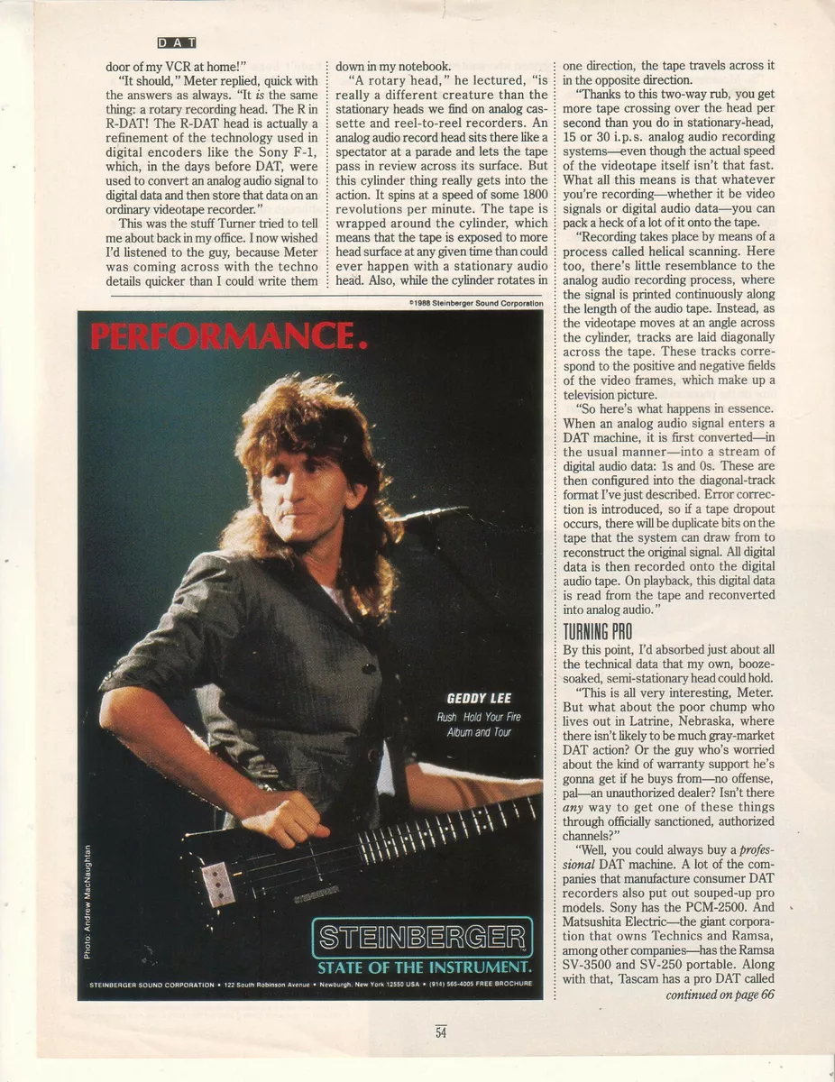Rush Geddy Lee 1988 Ad Steinberger Hold Your Fire Advertisement