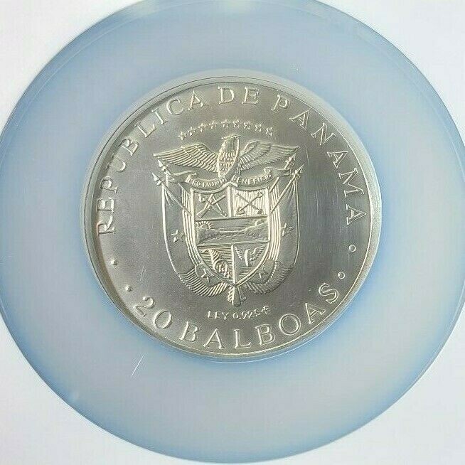 1974 PANAMA SILVER 20 BALBOAS S20B SIMON BOLIVAR NGC MS 63