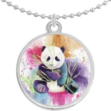 Panda Watercolor Round Pendant Necklace Beautiful Fashion Jewelry