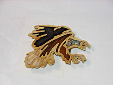 Vintage Brass Belt Buckle with Bald Eagle and Inlay Mexico