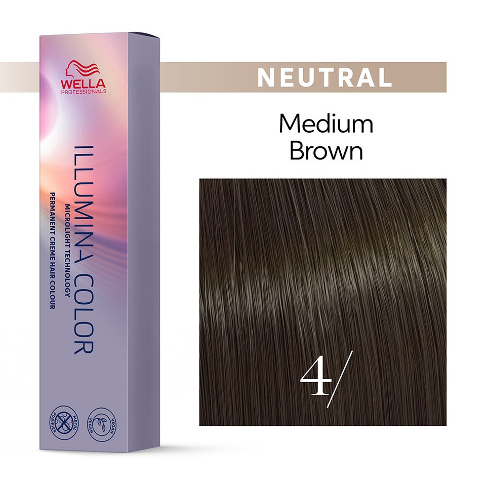 Wella Illumina Color 4 – Mittelbraun Pur, 2x 60 Ml, Professionelle Haarfarbe Für Zu Hause
