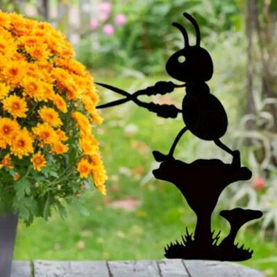 Ameise Garten Deko Metall Silhouette - Lustige Ameise mit Schere Garten Kunst Pfahl