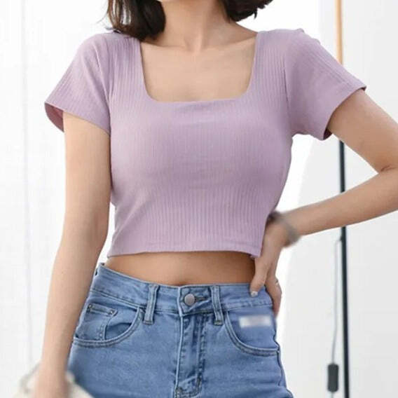 Cropped Cotton T-Shirt with Built-In Support Bra
