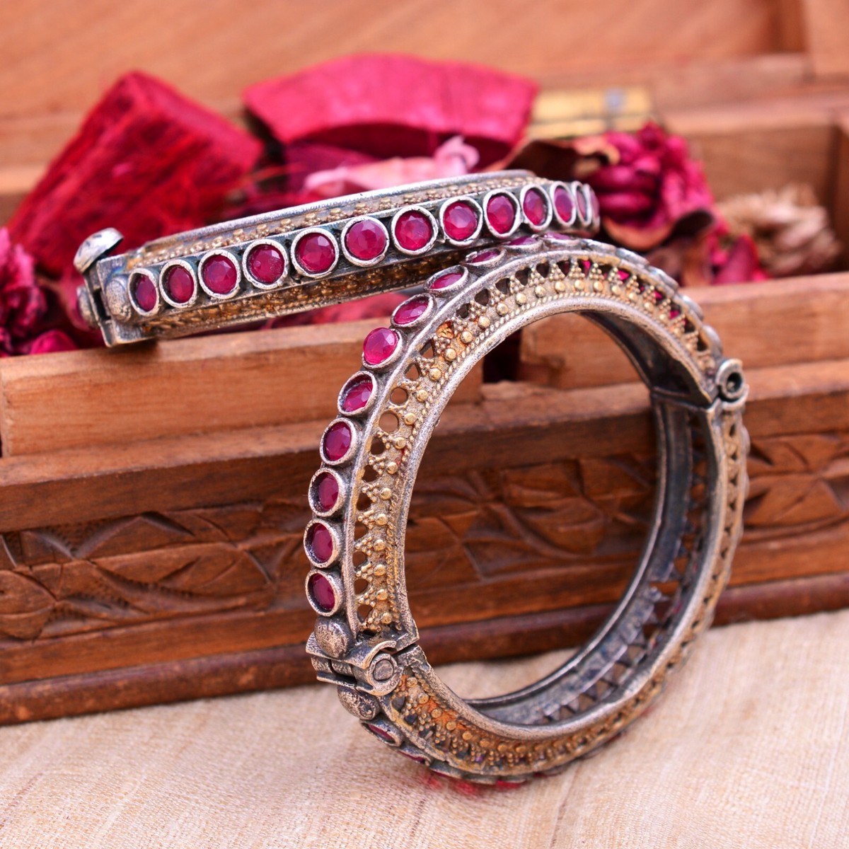 Silver Oxidized Openable Bangle Indian Bracelets Ethnic Dual