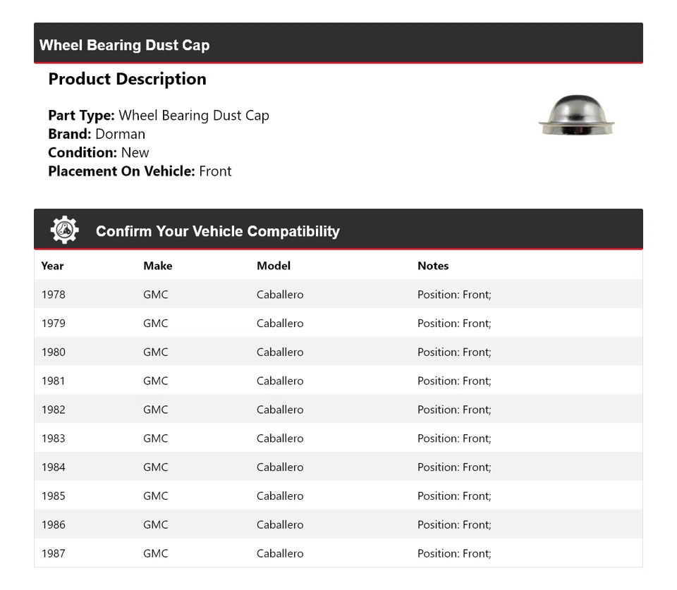 适用于 1978 - 1987 年 GMC Caballero Dorman 车轮轴承防尘盖前 1979 1980 1981 年 — 第 2/4 张图片