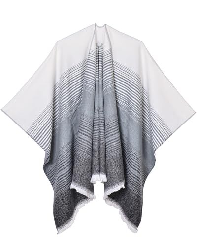 Women's Shawls and Wraps Open Front Poncho Cape Winter P12-gradient Black Grey - Bild 1 von 4