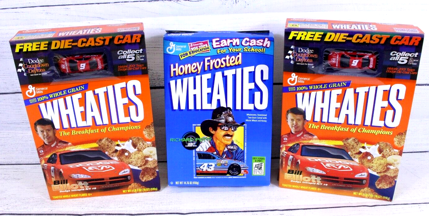 2 бесплатных литых автомобиля Wheaties BILL ELLIOTT Dodge Intrepid No9 и Richard Petty