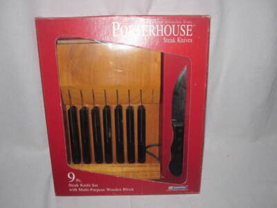 9 pc Porterhouse High-Carbon Stainless Steel Steak Knives w/Wooden Block NIB