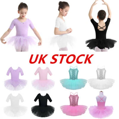 UK Kids Girls Ballet Dance Dress Tutu Skirt Gymnastics Leotard Dancewear Costume