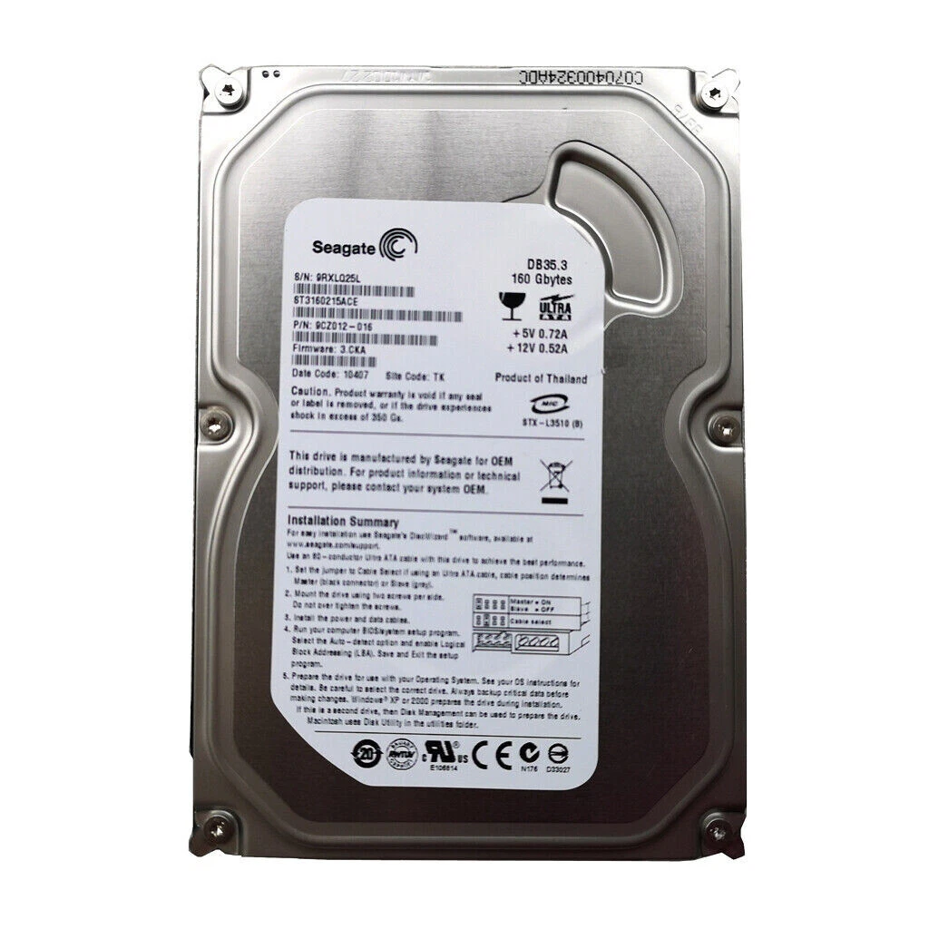 PATA/IDE/EIDE Internal Hard Disk Drives 160 GB Storage Capacity