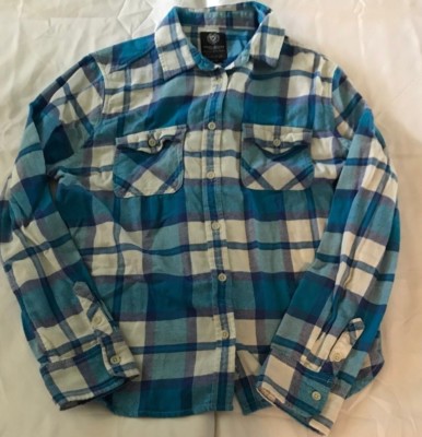 AMERICAN EAGLE BLUE PLAID BUTTON-UP SIZE L