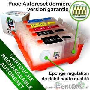 Cartouche Rechargeable CLI 521 et PGI 520 pour Imprimante Canon - Pack de 4 Couleurs
