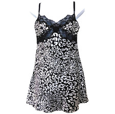 Victorias Secret Babydoll Chemise Nightie S Black Animal Print Slip Dress Lace
