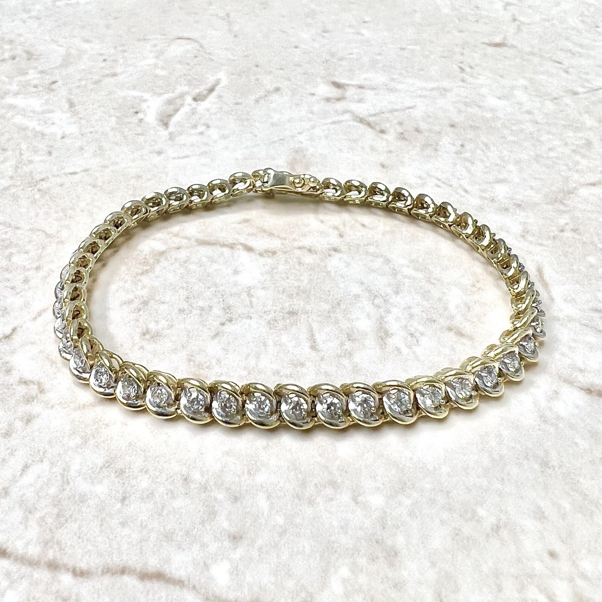 Vintage 10K Diamond Tennis Bracelet 2CT Yellow Gold Bracelet