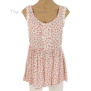 LAUREN-CONRAD-Women-039-s-X-SMALL-PEPLUM-Light-Pink-TOP-Lace-Trim-POLKA-DOTS-Pleats