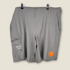 Clemson Tigers Columbia PFG Performance Shorts Men 40 Gray Orange Paw Zip Pocket