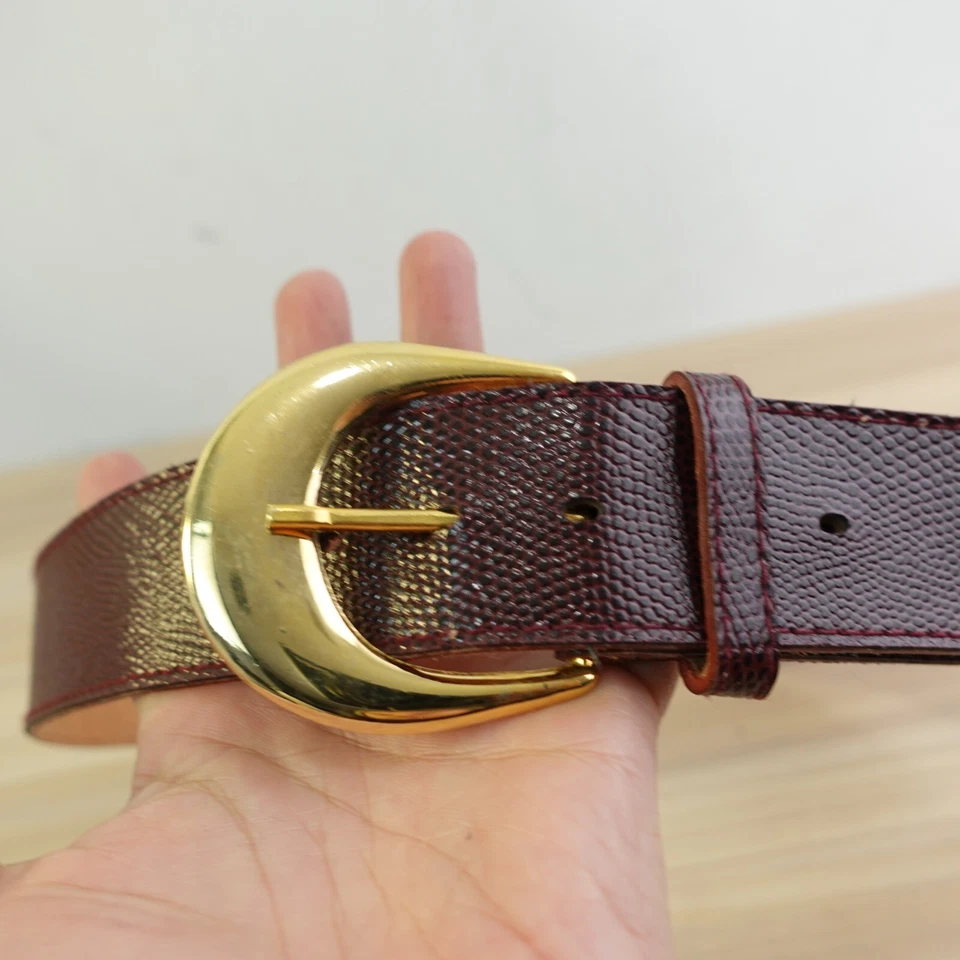 90s Vintage Lizard Belt Womens Small Chocolate Gold Tone Buckle Embossed Faux - Image 3 of 4