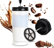 15oz Stainless Steel French Press, Insulated Double Wall Travel Coffee Mug