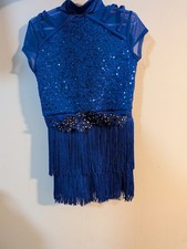 Dance Costume Blue sequin fringe Weissman Size 1C fits like 7-9 year old