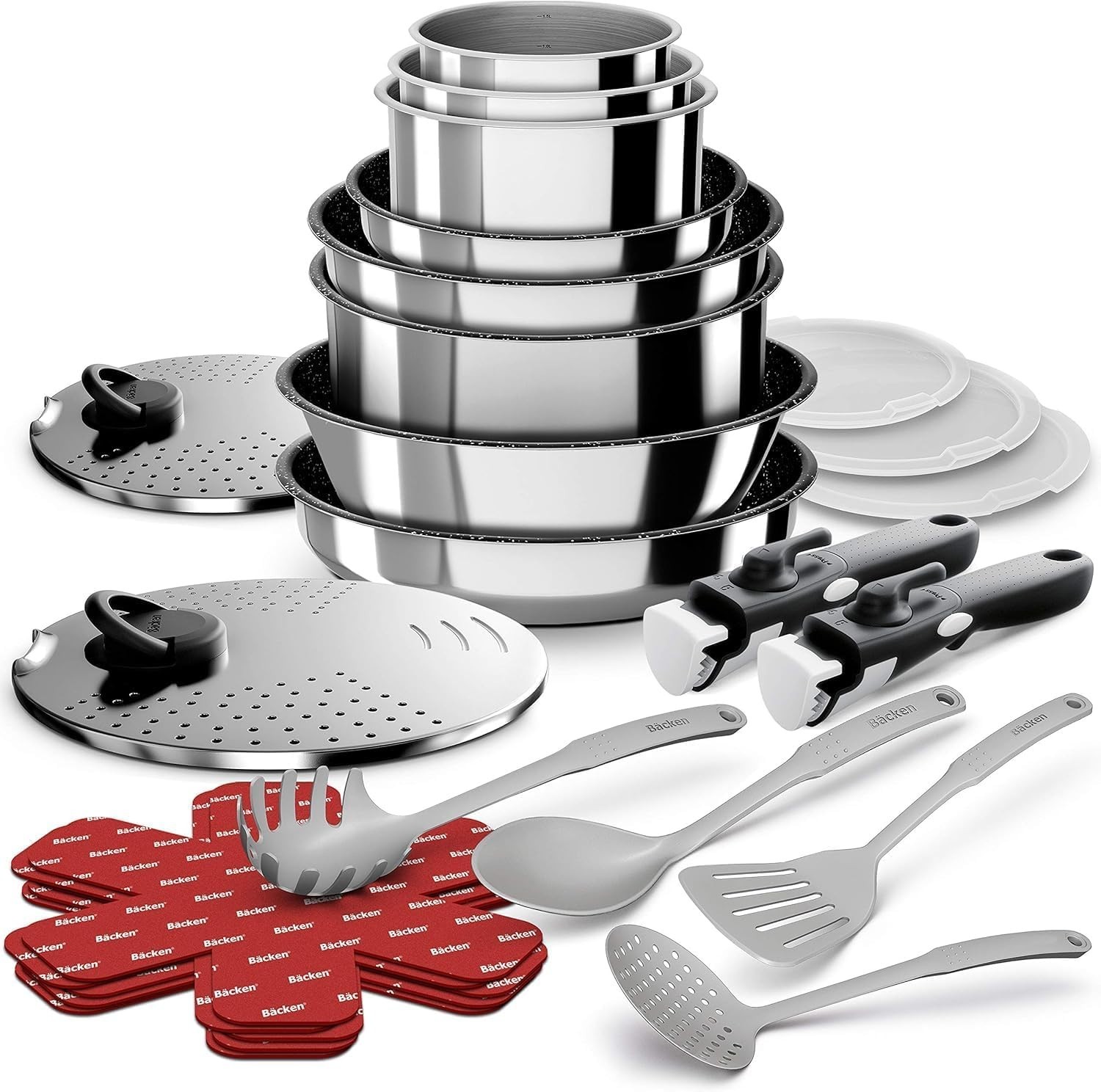 Batterie cuisine 24 pcs pour repas de famille et cuisson saine sur induction