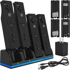 Remote Controller Charger for Wii/Wii U with 4 Pack 2800Mah Rechargeable Battery