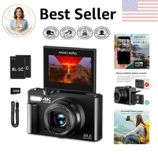 Compact 4K Photography Camera with Built-in Flash  180  Flip Screen for Ease