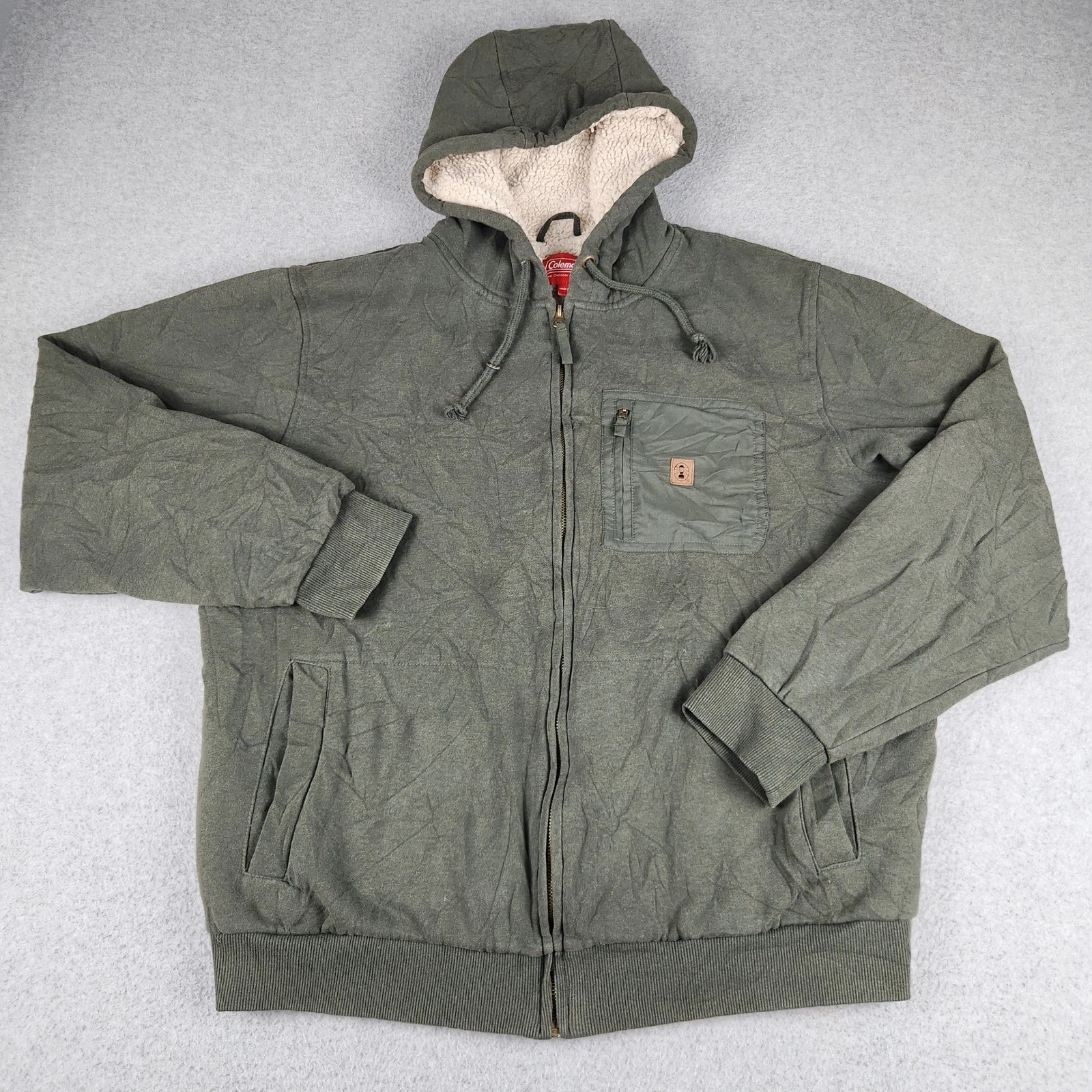 Coleman Hoodie Mens Large Olive Green Sherpa Lined Soft Warm Full Zip Outdoor