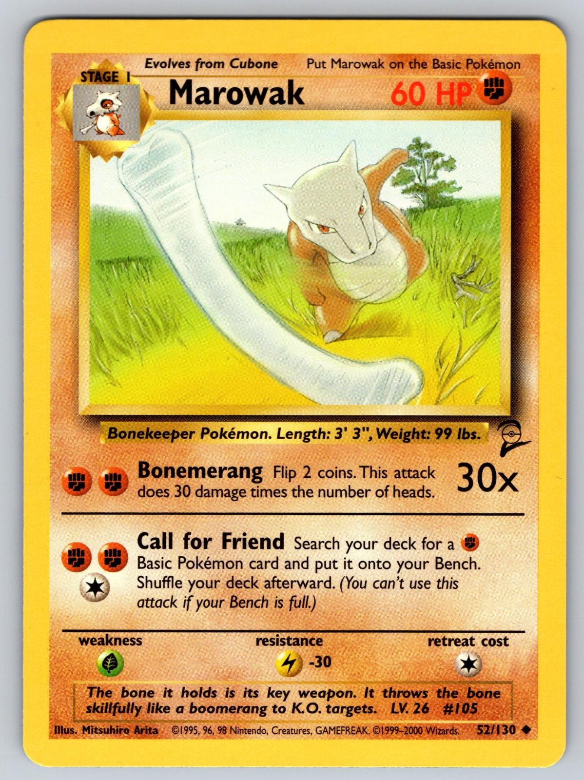 Marowak 52/130 Uncommon Base Set 2 Pokemon Near Mint