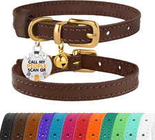 Leather Cat Collar with Removable Bells Non B...