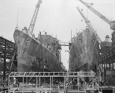 The first dual launching destroyers a Southern shipyard comes off- 1941 Photo
