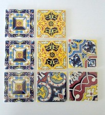 TILES MEXICAN CERAMIC 4 x 4 HANDMADE MOSAIC ART Lot of 8 Assorted Vintage