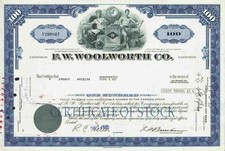 F. W. Woolworth Co. 1970s Nowy Jork Dom towarowy Historyczne papiery wartościowe 100 akcji
