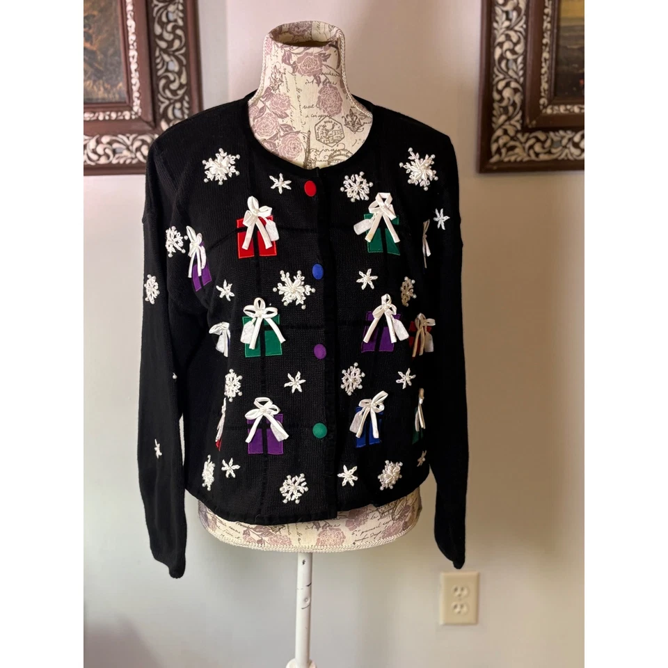 Vintage Cottagecore Cardigan Sweater Holiday Christmas, SZ L, Mandal Bay - Image 2 of 4