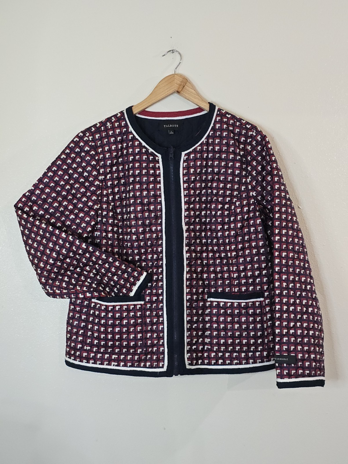 Talbots Reversible Quilted Jacket Large Navy Red … - image 1